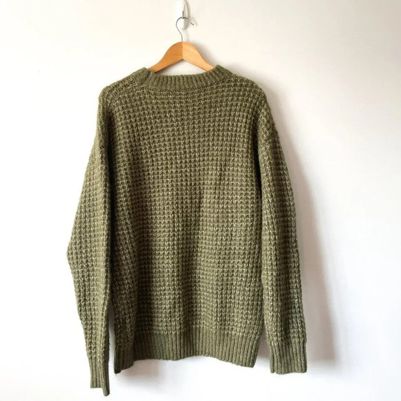 Zara Wool Alpaca Waffle Knit Crew Sweater  Green Size XL - Picture 3 of 6